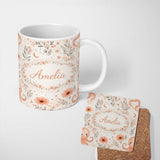 Personalized Custom Name Cute Octopus Floral Seamless Pattern Charming Kitchen Decor Lovely 11oz Ceramic Coffee Tea Mug White Large Handle