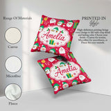Custom Name Cute Santa Snowman Letter Gift Seamless Pattern Idea Square Filled Cushion Throw Pillow Sofa Bed Home Decor Zip Washable UK Made