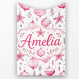 Watercolor Pink Baubles Star Ornament Seamless Pattern Lovely  Personalised Custom Name Super Soft Fleece Blanket Bed Sofa Throw