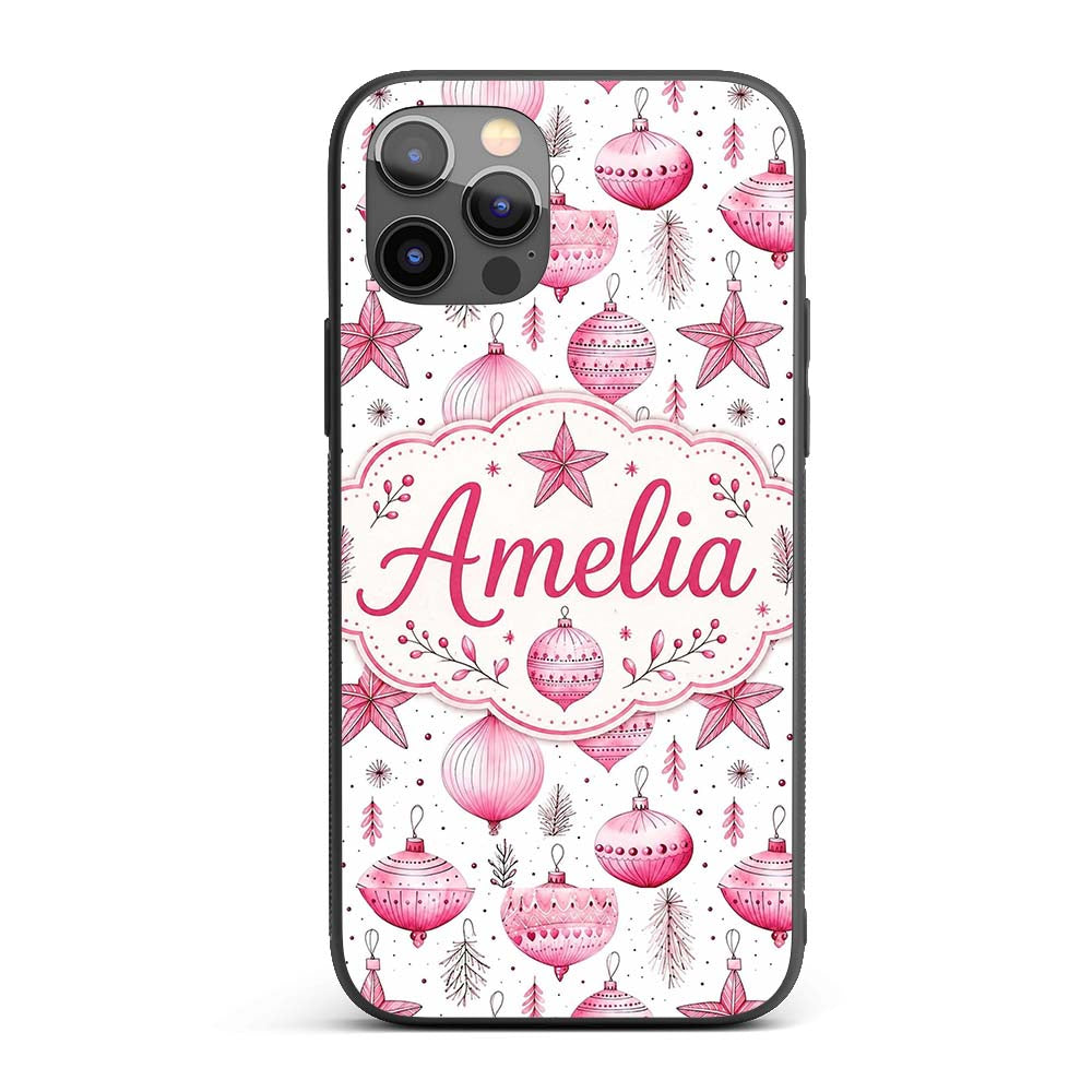 Watercolor Pink Baubles Star Ornament Seamless Custom Name Protective Phone Case Mobile Cover Durable Everyday Smartphone Shock Resistant