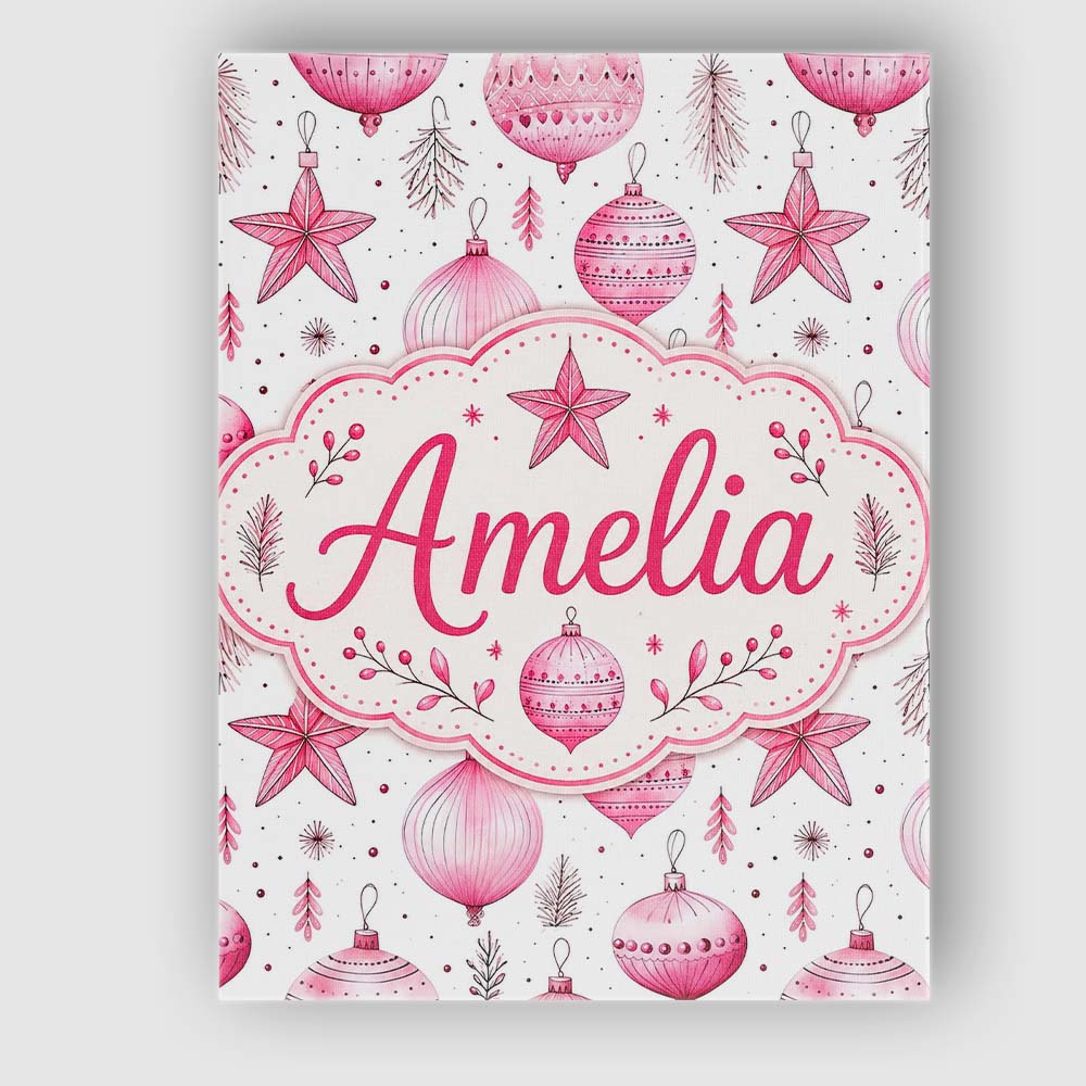 Personalised Name Watercolor Pink Baubles Custom  Unique Gift Idea Elegant Feature Canvas Wall Art Print Decor Picture Ready to Hang