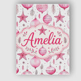 Personalised Name Watercolor Pink Baubles Custom  Unique Gift Idea Elegant Feature Canvas Wall Art Print Decor Picture Ready to Hang