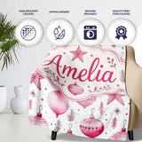 Watercolor Pink Baubles Star Ornament Seamless Pattern Lovely  Personalised Custom Name Super Soft Fleece Blanket Bed Sofa Throw