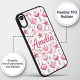 Watercolor Pink Baubles Star Ornament Seamless Custom Name Protective Phone Case Mobile Cover Durable Everyday Smartphone Shock Resistant