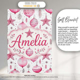 Watercolor Pink Baubles Star Ornament Seamless Pattern Lovely  Personalised Custom Name Super Soft Fleece Blanket Bed Sofa Throw