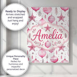 Personalised Name Watercolor Pink Baubles Custom  Unique Gift Idea Elegant Feature Canvas Wall Art Print Decor Picture Ready to Hang
