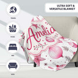Watercolor Pink Baubles Star Ornament Seamless Pattern Lovely  Personalised Custom Name Super Soft Fleece Blanket Bed Sofa Throw