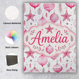 Personalised Name Watercolor Pink Baubles Custom  Unique Gift Idea Elegant Feature Canvas Wall Art Print Decor Picture Ready to Hang