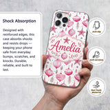 Watercolor Pink Baubles Star Ornament Seamless Custom Name Protective Phone Case Mobile Cover Durable Everyday Smartphone Shock Resistant