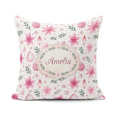 Custom Name Watercolor Pink Poinsettia Leaves Christmas Seamless Square Filled Cushion Throw Pillow Sofa Bed Home Decor Zip Washable UK Made