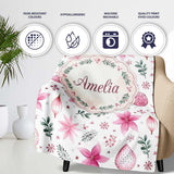 Watercolor Pink Poinsettia Leaves Christmas Seamless Pattern Lovely  Personalised Custom Name Super Soft Fleece Blanket Bed Sofa Throw