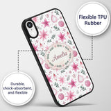 Watercolor Pink Poinsettia Leaves Printed Design Custom Name Protective Phone Case Mobile Cover Durable Everyday Smartphone Shock Resistant