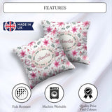 Custom Name Watercolor Pink Poinsettia Leaves Christmas Seamless Square Filled Cushion Throw Pillow Sofa Bed Home Decor Zip Washable UK Made