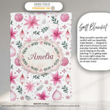 Watercolor Pink Poinsettia Leaves Christmas Seamless Pattern Lovely  Personalised Custom Name Super Soft Fleece Blanket Bed Sofa Throw