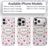 Watercolor Pink Poinsettia Leaves Printed Design Custom Name Protective Phone Case Mobile Cover Durable Everyday Smartphone Shock Resistant