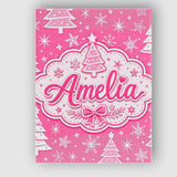 Personalised Name Pink Christmas Trees Custom  Modern Room Accent Elegant Feature Canvas Wall Art Print Decor Picture Ready to Hang