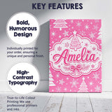 Personalised Name Pink Christmas Trees Custom  Modern Room Accent Elegant Feature Canvas Wall Art Print Decor Picture Ready to Hang