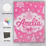 Personalised Name Pink Christmas Trees Custom  Modern Room Accent Elegant Feature Canvas Wall Art Print Decor Picture Ready to Hang