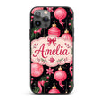 Elegant Red Baubles Ribbon Holly Black Seamless Custom Name Protective Phone Case Mobile Cover Durable Everyday Smartphone Shock Resistant