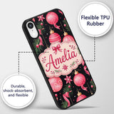 Elegant Red Baubles Ribbon Holly Black Seamless Custom Name Protective Phone Case Mobile Cover Durable Everyday Smartphone Shock Resistant