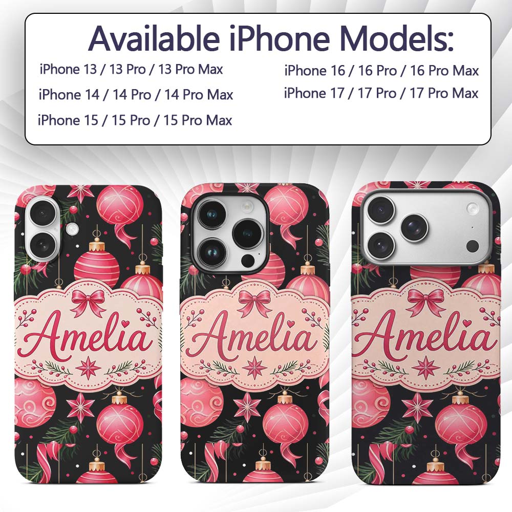 Elegant Red Baubles Ribbon Holly Black Seamless Custom Name Protective Phone Case Mobile Cover Durable Everyday Smartphone Shock Resistant