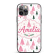 Watercolor Pink Green Christmas Trees Seamless Custom Name Protective Phone Case Mobile Cover Durable Everyday Smartphone Shock Resistant