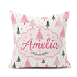 Custom Name Watercolor Pink Green Christmas Trees Pattern Lovely Square Filled Cushion Throw Pillow Sofa Bed Home Decor Zip Washable UK Made