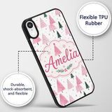Watercolor Pink Green Christmas Trees Seamless Custom Name Protective Phone Case Mobile Cover Durable Everyday Smartphone Shock Resistant