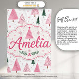 Watercolor Pink Green Christmas Trees Seamless Pattern Lovely  Personalised Custom Name Super Soft Fleece Blanket Bed Sofa Throw