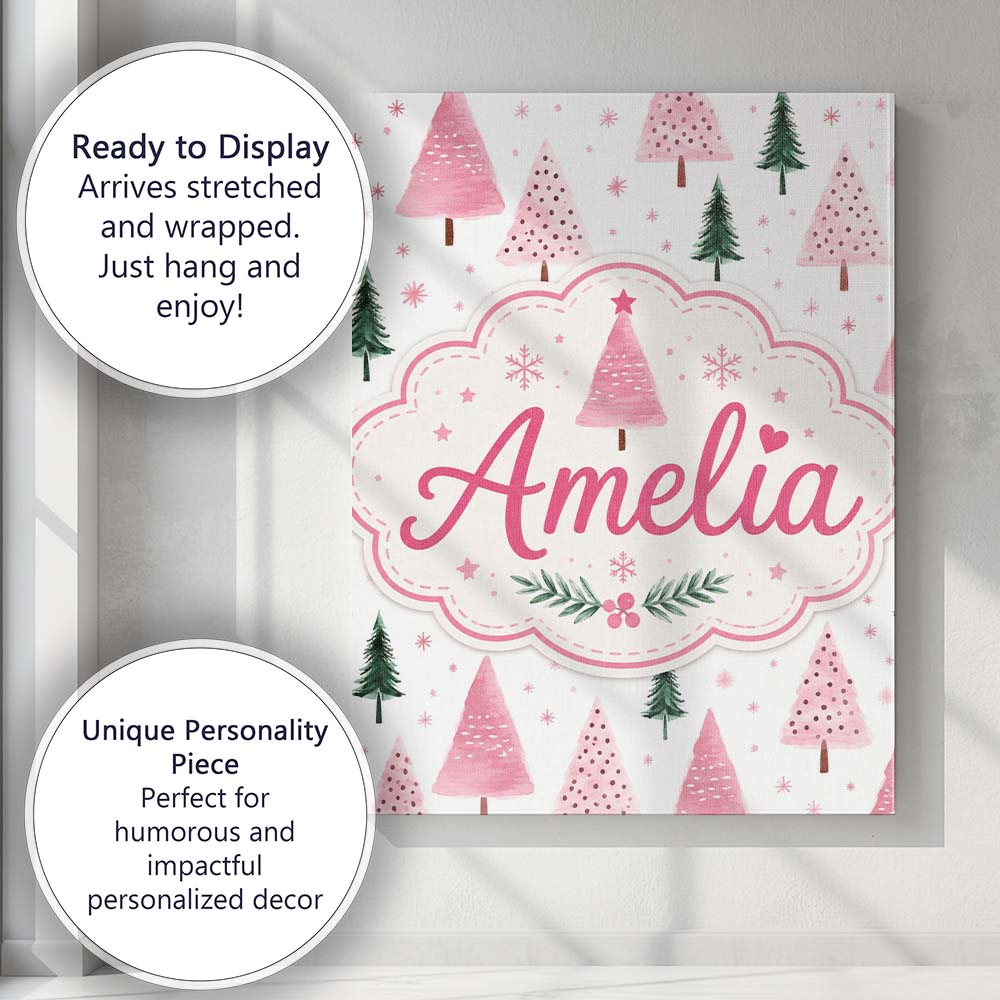 Personalised Name Watercolor Pink Green Custom  Modern Room Accent Elegant Feature Canvas Wall Art Print Decor Picture Ready to Hang