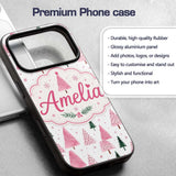 Watercolor Pink Green Christmas Trees Seamless Custom Name Protective Phone Case Mobile Cover Durable Everyday Smartphone Shock Resistant