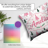 Custom Name Watercolor Pink Green Christmas Trees Pattern Lovely Square Filled Cushion Throw Pillow Sofa Bed Home Decor Zip Washable UK Made