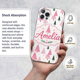 Watercolor Pink Green Christmas Trees Seamless Custom Name Protective Phone Case Mobile Cover Durable Everyday Smartphone Shock Resistant