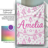 Minimal Pink Christmas Tree Star Seamless Pattern Cute Unique Gift  Personalised Custom Name Super Soft Fleece Blanket Bed Sofa Throw