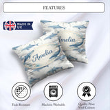 Custom Name Watercolor Blue Beluga Whale Seamless Pattern Marine Square Filled Cushion Throw Pillow Sofa Bed Home Decor Zip Washable UK Made