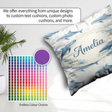 Custom Name Watercolor Blue Beluga Whale Seamless Pattern Marine Square Filled Cushion Throw Pillow Sofa Bed Home Decor Zip Washable UK Made