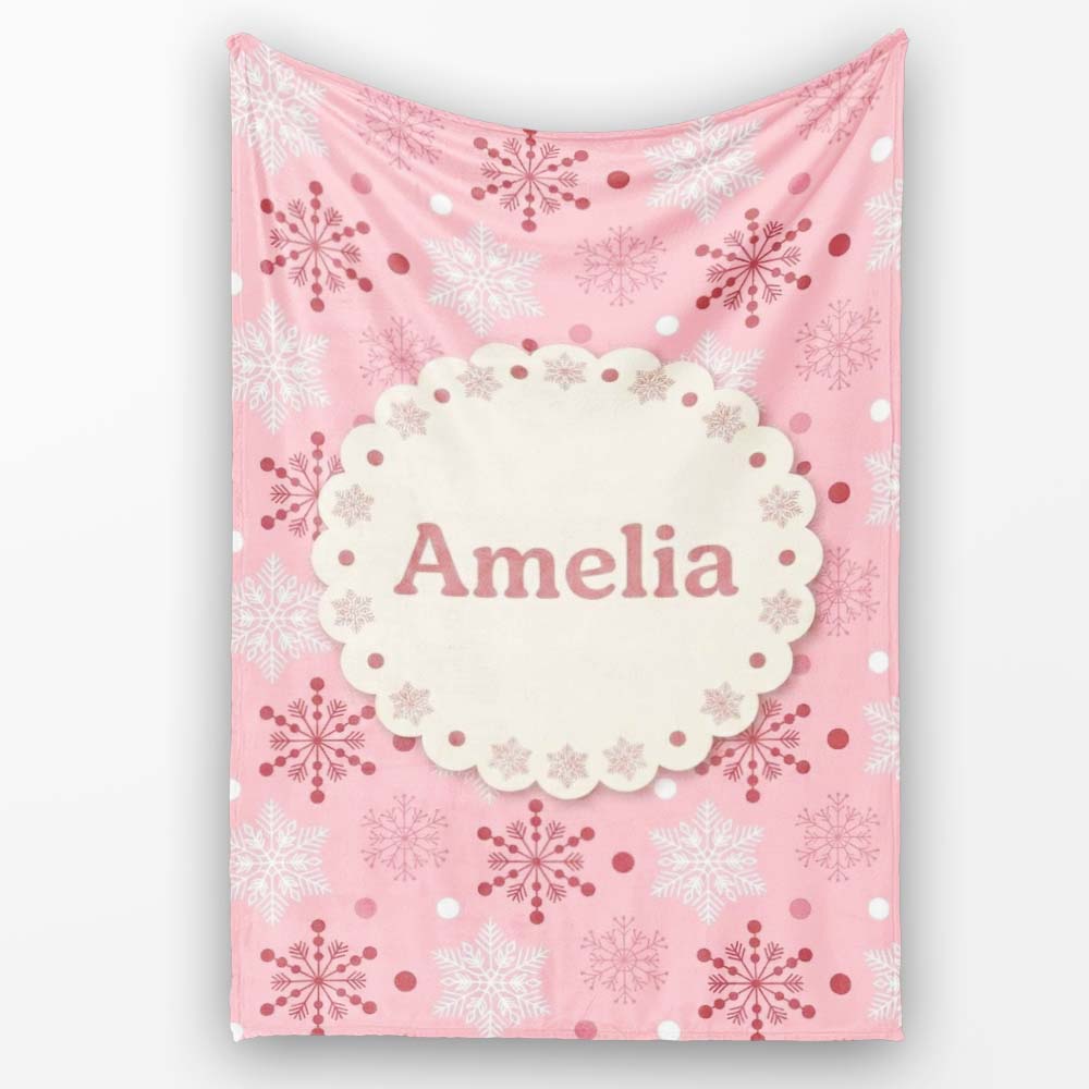 Soft Pink White Snowflake Polka Dot Winter Seamless Pattern Lovely  Personalised Custom Name Super Soft Fleece Blanket Bed Sofa Throw