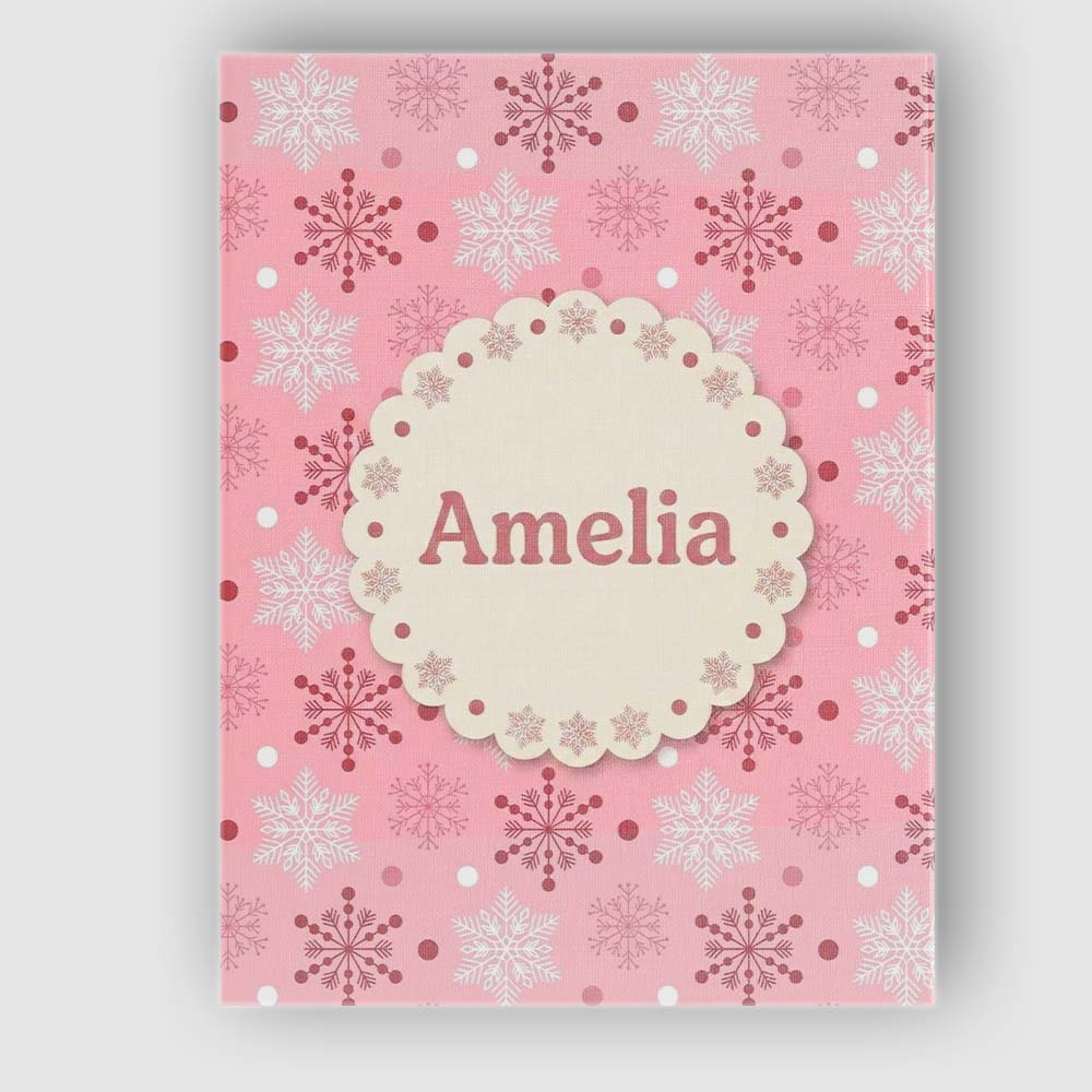 Personalised Name Soft Pink White Snowflake Custom  Bespoke Interior Contemporary Canvas Wall Art Print Decor Picture Ready to Hang
