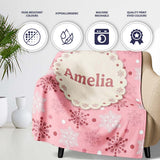 Soft Pink White Snowflake Polka Dot Winter Seamless Pattern Lovely  Personalised Custom Name Super Soft Fleece Blanket Bed Sofa Throw
