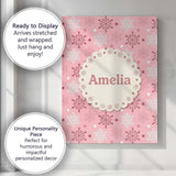 Personalised Name Soft Pink White Snowflake Custom  Bespoke Interior Contemporary Canvas Wall Art Print Decor Picture Ready to Hang