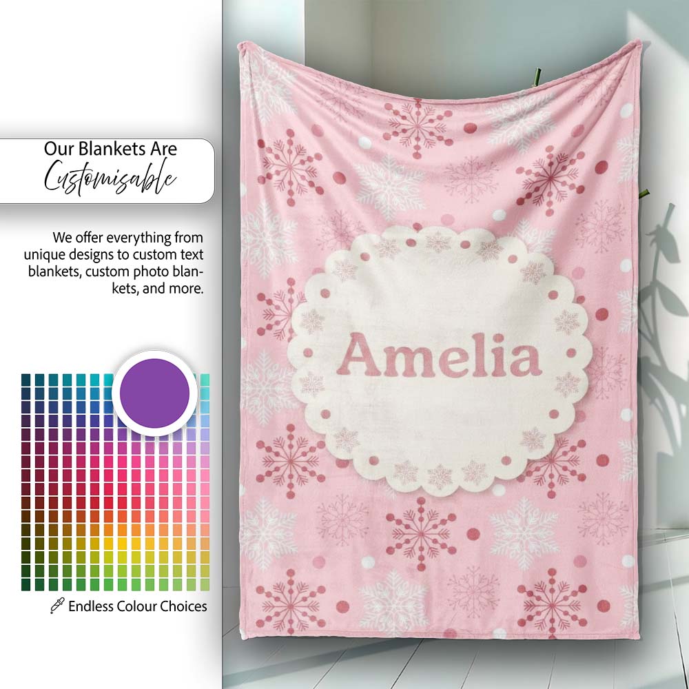 Soft Pink White Snowflake Polka Dot Winter Seamless Pattern Lovely  Personalised Custom Name Super Soft Fleece Blanket Bed Sofa Throw