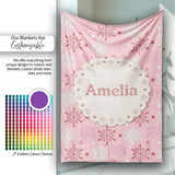 Soft Pink White Snowflake Polka Dot Winter Seamless Pattern Lovely  Personalised Custom Name Super Soft Fleece Blanket Bed Sofa Throw