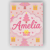 Personalised Name Cute Pink Christmas Tree Custom  Unique Gift Idea Elegant Feature Canvas Wall Art Print Decor Picture Ready to Hang