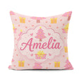 Custom Name Cute Pink Christmas Tree Box Heart Seamless Pattern Square Filled Cushion Throw Pillow Sofa Bed Home Decor Zip Washable UK Made