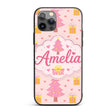 Cute Pink Christmas Tree Gift Box Heart Seamless Custom Name Protective Phone Case Mobile Cover Durable Everyday Smartphone Shock Resistant