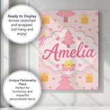 Personalised Name Cute Pink Christmas Tree Custom  Unique Gift Idea Elegant Feature Canvas Wall Art Print Decor Picture Ready to Hang