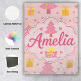 Personalised Name Cute Pink Christmas Tree Custom  Unique Gift Idea Elegant Feature Canvas Wall Art Print Decor Picture Ready to Hang