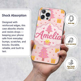 Cute Pink Christmas Tree Gift Box Heart Seamless Custom Name Protective Phone Case Mobile Cover Durable Everyday Smartphone Shock Resistant