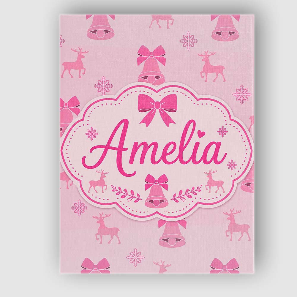 Personalised Name Pink Bell Bow Reindeer Custom  Unique Gift Idea Elegant Feature Canvas Wall Art Print Decor Picture Ready to Hang