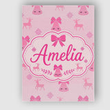 Personalised Name Pink Bell Bow Reindeer Custom  Unique Gift Idea Elegant Feature Canvas Wall Art Print Decor Picture Ready to Hang